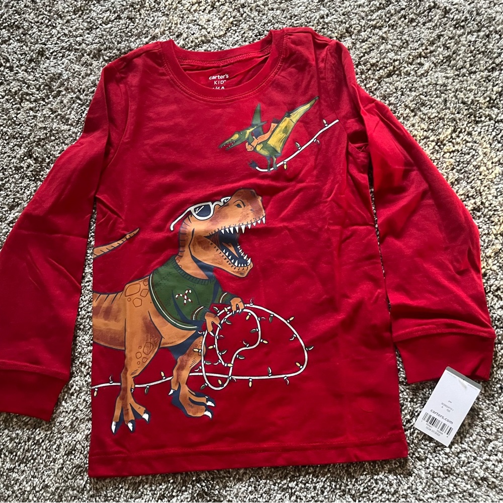 Carters Kids Dinosaur Holiday L/S Tee - Size 6/6A